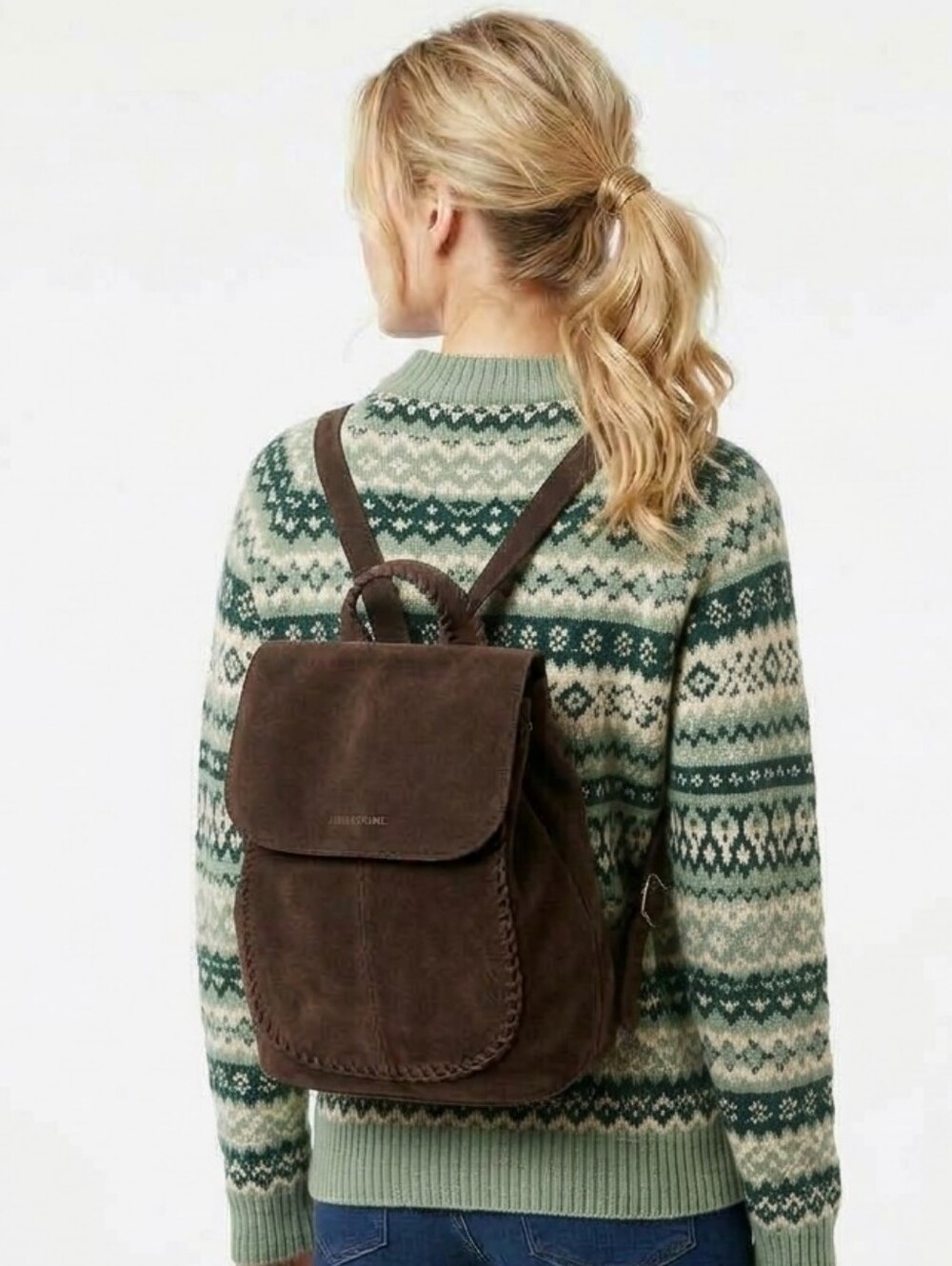 Vintage Polo Jeans Co. Ralph Lauren Brown Suede Whipstitch Flap Backpack